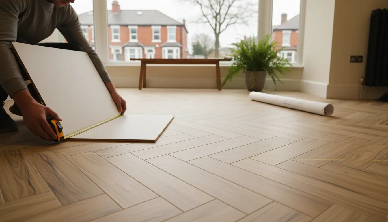 LVT herringbone in open-plan living: setting out the pattern when the room changes shape