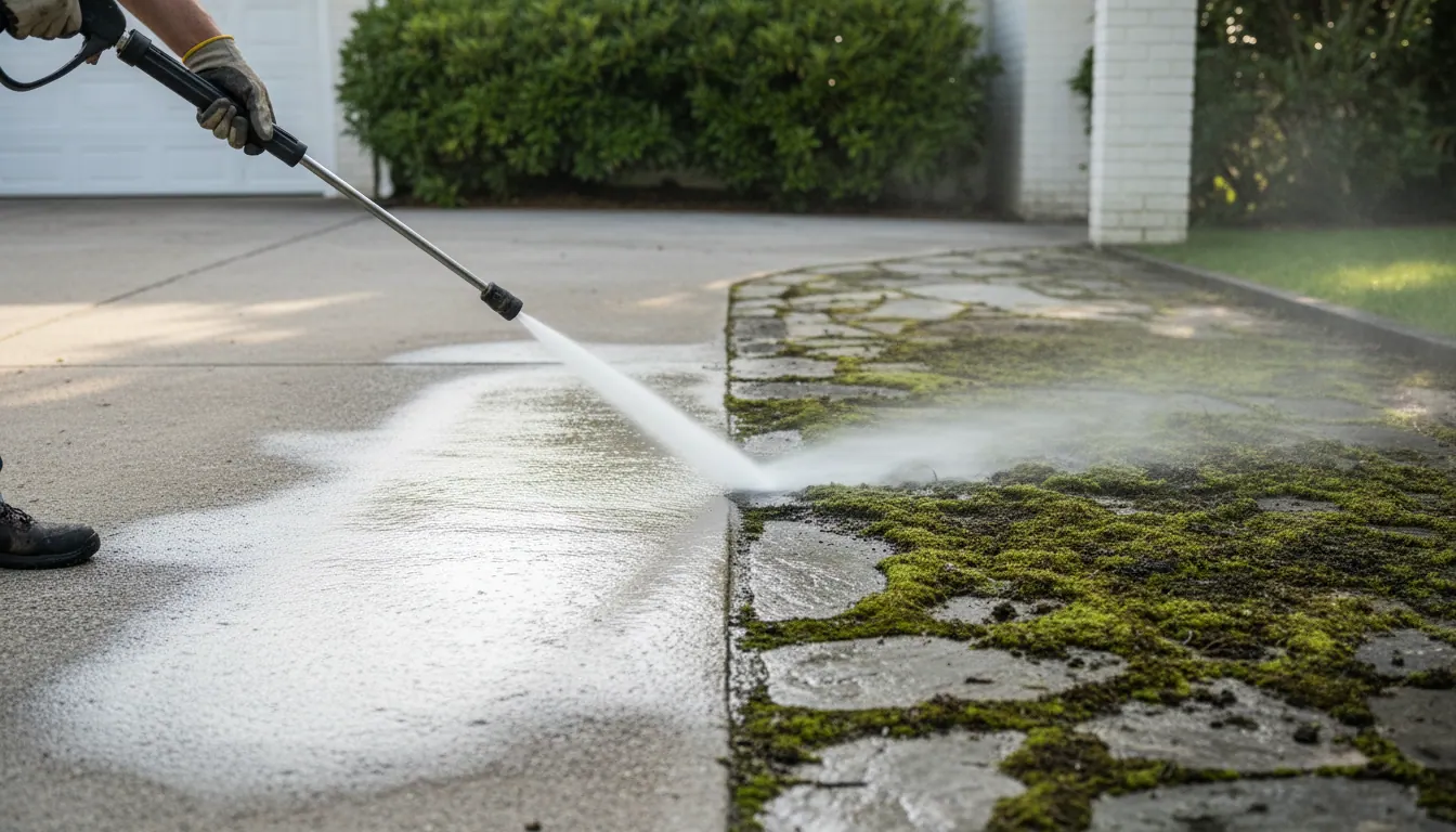 Driveway and patio pressure washing in Newark and Sleaford: removing moss, algae and years of grime