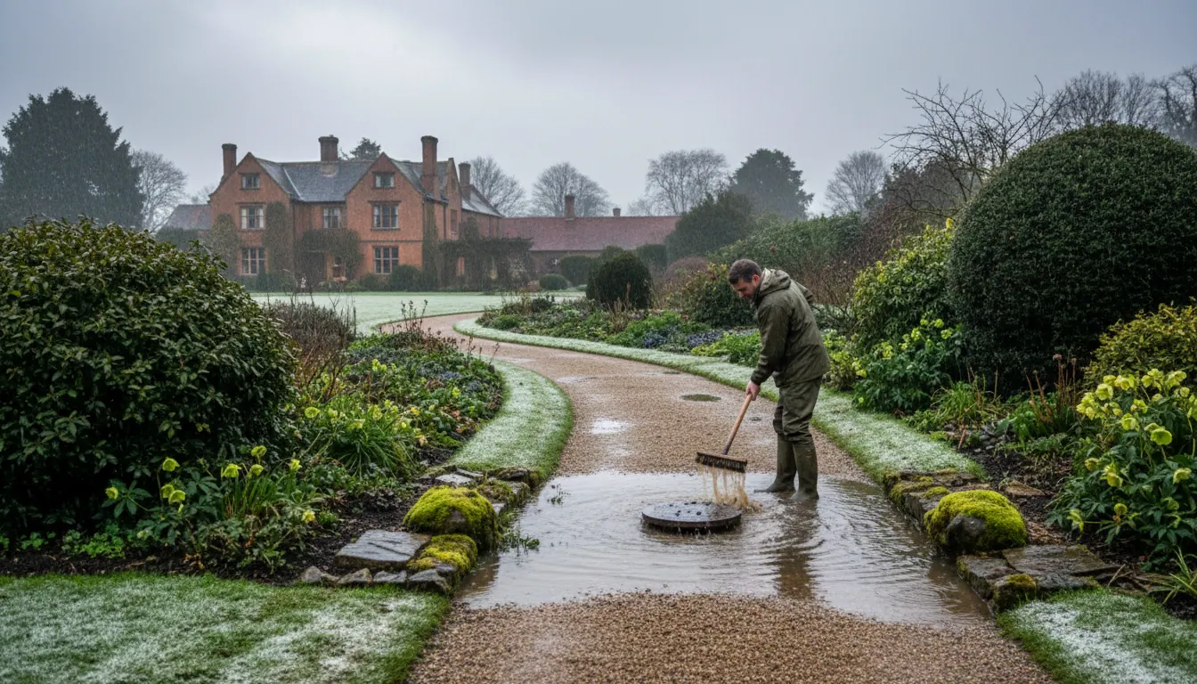 Garden maintenance through wet winters in the Trent Valley: keeping paths safe and drains clear