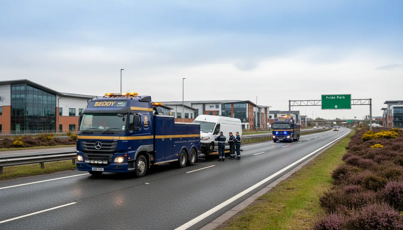 Same-day HGV and van recovery on Pride Park and the A52: what happens after you call Trucktec Assist 24