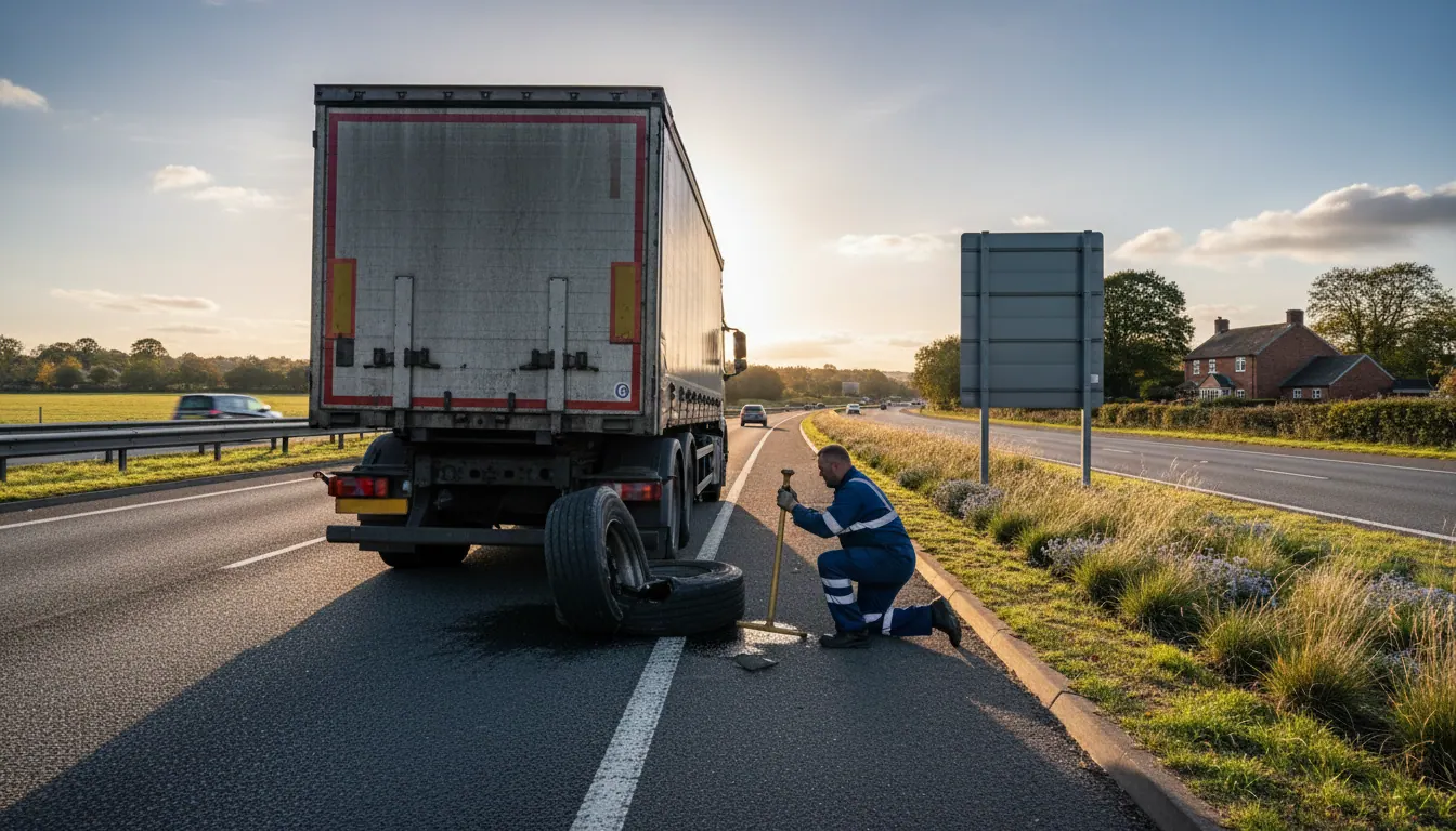 Tyre blowouts and sidewall damage on HGVs and trailers: DVSA roadworthiness and roadside tyre changes on the M1